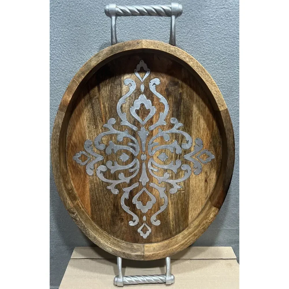 GG Collection Heritage Collection Oval Tray Featuring A Hand-Carved Metal Handle